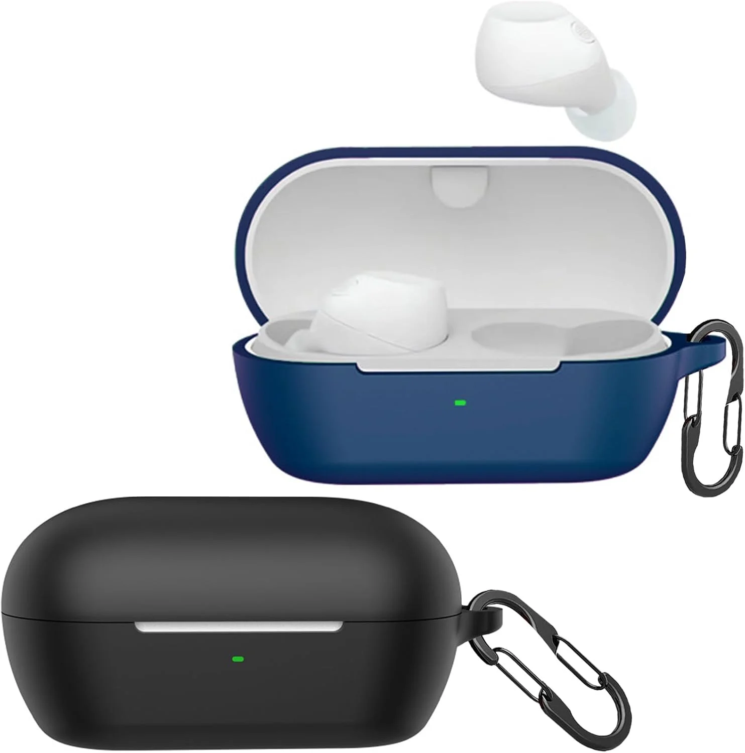 [بسته 2 عددی] کاور easyBee سازگار با هدفون بی سیم حذف نویز Sony WF-C710NSA [2 کارابین]، کاور سیلیکونی مایع ضد ضربه محافظ هدفون بلوتوث - مشکی و آبی
