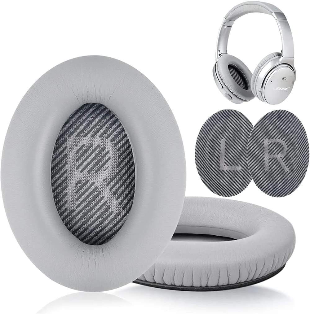 پدهای جایگزین ELECDON برای هدفون‌های QC35 و QC35ii، پدهای گوشی با چرم نرم‌تر، فوم عایق صدا و ضخامت بیشتر (نقره‌ای)