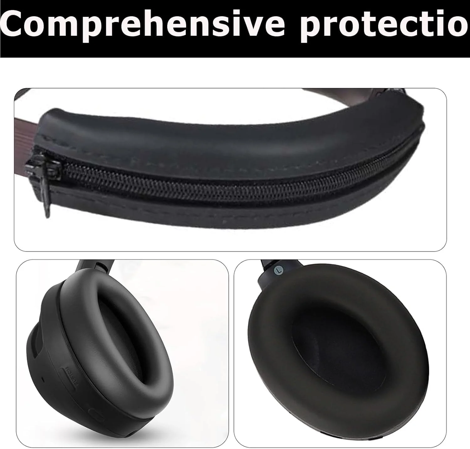 مجموعه 3 عددی روکش محافظ سازگار با هدفون سونی WH-1000XM4، شامل روکش پد گوشی/روکش هدبند/روکش گوشی سیلیکونی نرم لوازم جانبی هدفون (مشکی)