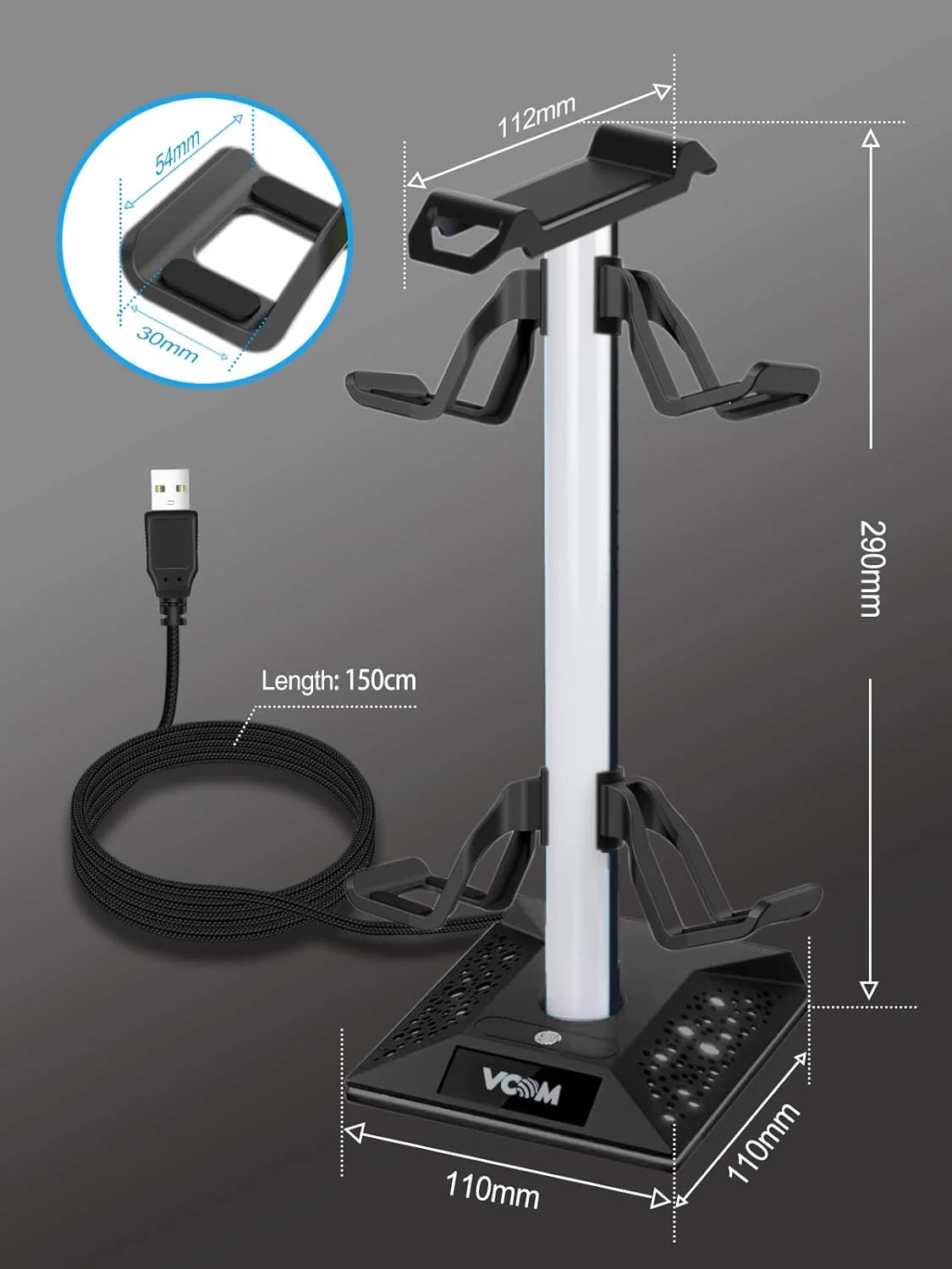 پایه نگهدارنده هدفون RGB ویکام با پورتهای USB و Type-C، نگهدارنده دسته بازی با 10 حالت نورپردازی و قابلیت حافظه، مناسب برای گیمر، دسته Xbox PS5، لوازم جانبی هدفون بازی PC (مشکی) - تصویر 2 پایه نگهدارنده هدفون RGB ویکام با پورتهای USB و Type-C، نگهدارنده دسته بازی با 10 حالت نورپردازی و قابلیت حافظه، مناسب برای گیمر، دسته Xbox PS5، لوازم جانبی هدفون بازی PC (مشکی) - تصویر 2