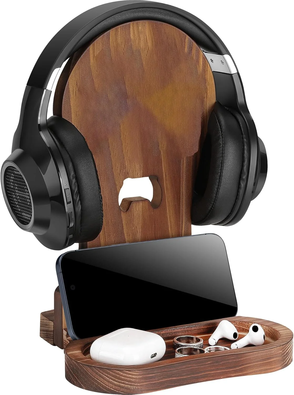 پایه هدفون چوبی - لوازم جانبی اتاق بازی، هدیه گیمر برای مردان و پسران، نظم دهنده میز برای پسر، برادر، شوهر، دوست پسر - دکوراسیون جالب اتاق بازی، نگهدارنده منحصر به فرد تجهیزات بازی