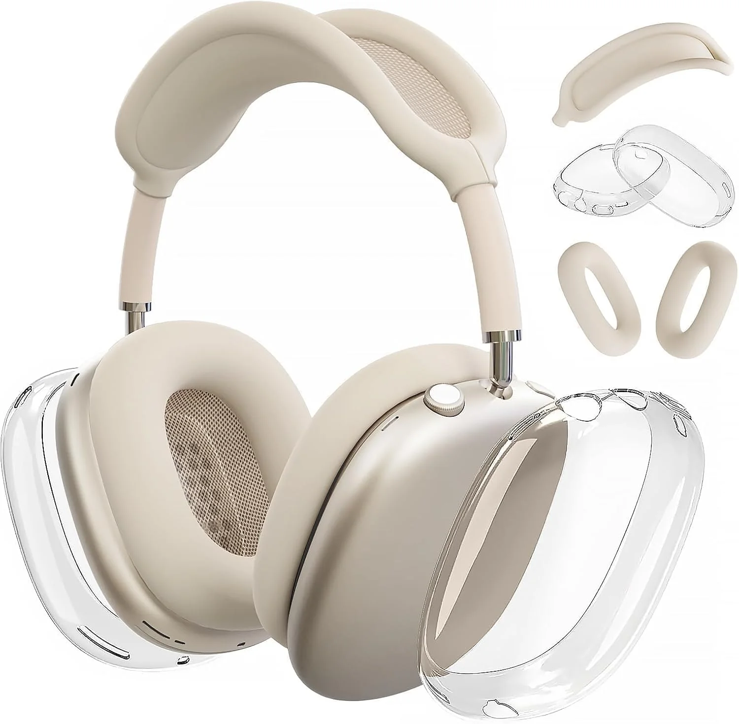 کاور سیلیکونی ایرپادز مکس (مدل 2024/2020)، کاور نرم TPU شفاف، محافظ گوشی، محافظ هدبند برای ایرپادز مکس (USB-C/Lightning)، لوازم جانبی شفاف برای اپل