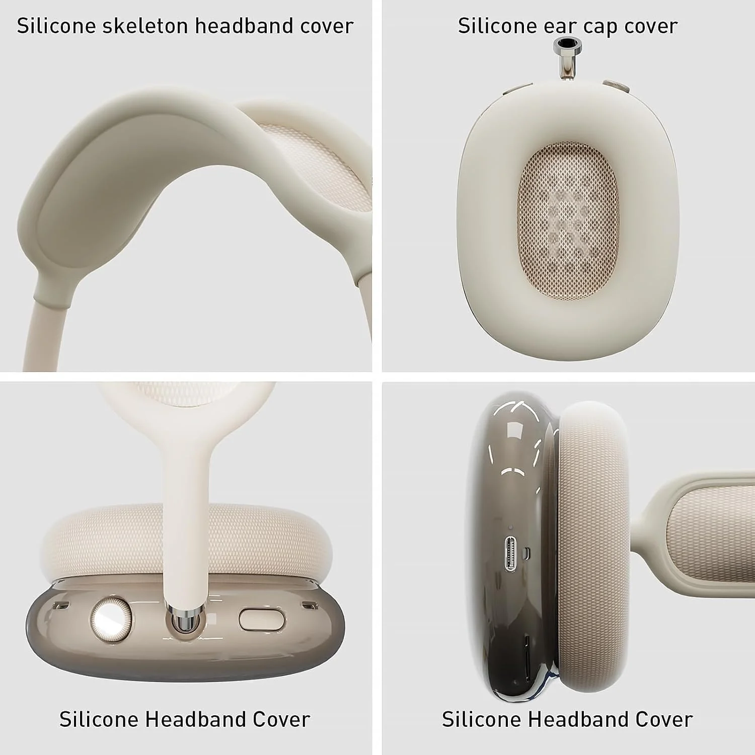 کاور سیلیکونی ایرپادز مکس (مدل 2024/2020)، کاور نرم TPU شفاف، محافظ گوشی، محافظ هدبند برای ایرپادز مکس (USB-C/Lightning)، لوازم جانبی شفاف برای اپل