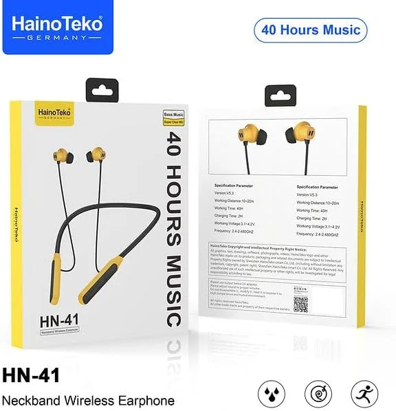 هندزفری بلوتوثی گردنی هاینو تکو مدل HN 41 با میکروفون فوق العاده شفاف و 40 ساعت پخش موسیقی - مشکی و زرد - تصویر 3