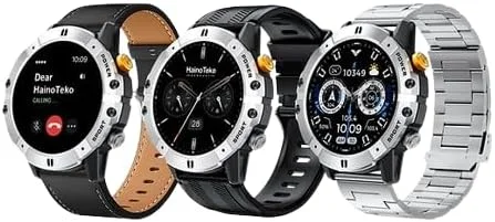 ساعت هوشمند گرد HainoTeko RW58 Executive با صفحه نمایش ضد خش، دارای 3 بند و شارژر وایرلس برای آقایان و پسران (نقره ای)