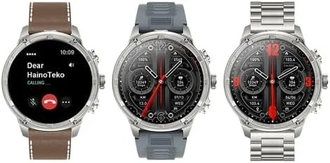 ساعت هوشمند گرد HainoTeko RW-60 Super Max با سایز بزرگ به همراه 3 بند | ساعت هوشمند ضد آب با چراغ قوه برای آقایان (نقره ای)