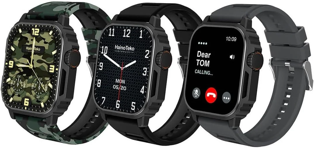 ساعت هوشمند مینی HainoTeko SQ1 با صفحه نمایش AMOLED تمام صفحه، 3 جفت بند و شارژر وایرلس برای آقایان و پسران