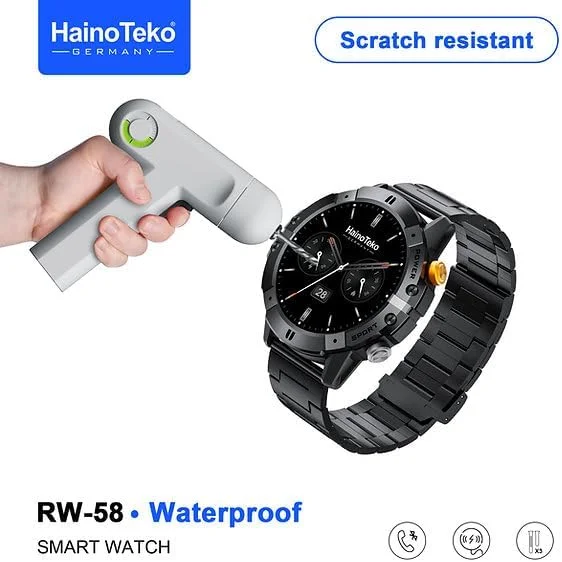 ساعت هوشمند گرد HainoTeko RW58 Executive با صفحه نمایش ضد خش، دارای 3 بند و شارژر وایرلس برای آقایان و پسران (نقره ای)