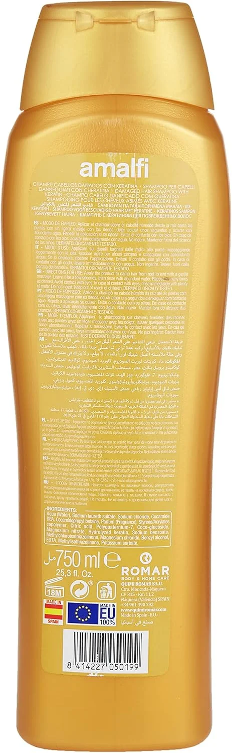 شامپو کراتین آمالفی برای موهای آسیب دیده/ترمیم کننده آسیب/جلوگیری از شکنندگی و ریزش مو/فاقد SLS و پارابن/ 750 میلی لیتر شامپو کراتین آمالفی برای موهای آسیب دیده/ترمیم کننده آسیب/جلوگیری از شکنندگی و ریزش مو/فاقد SLS و پارابن/ 750 میلی لیتر