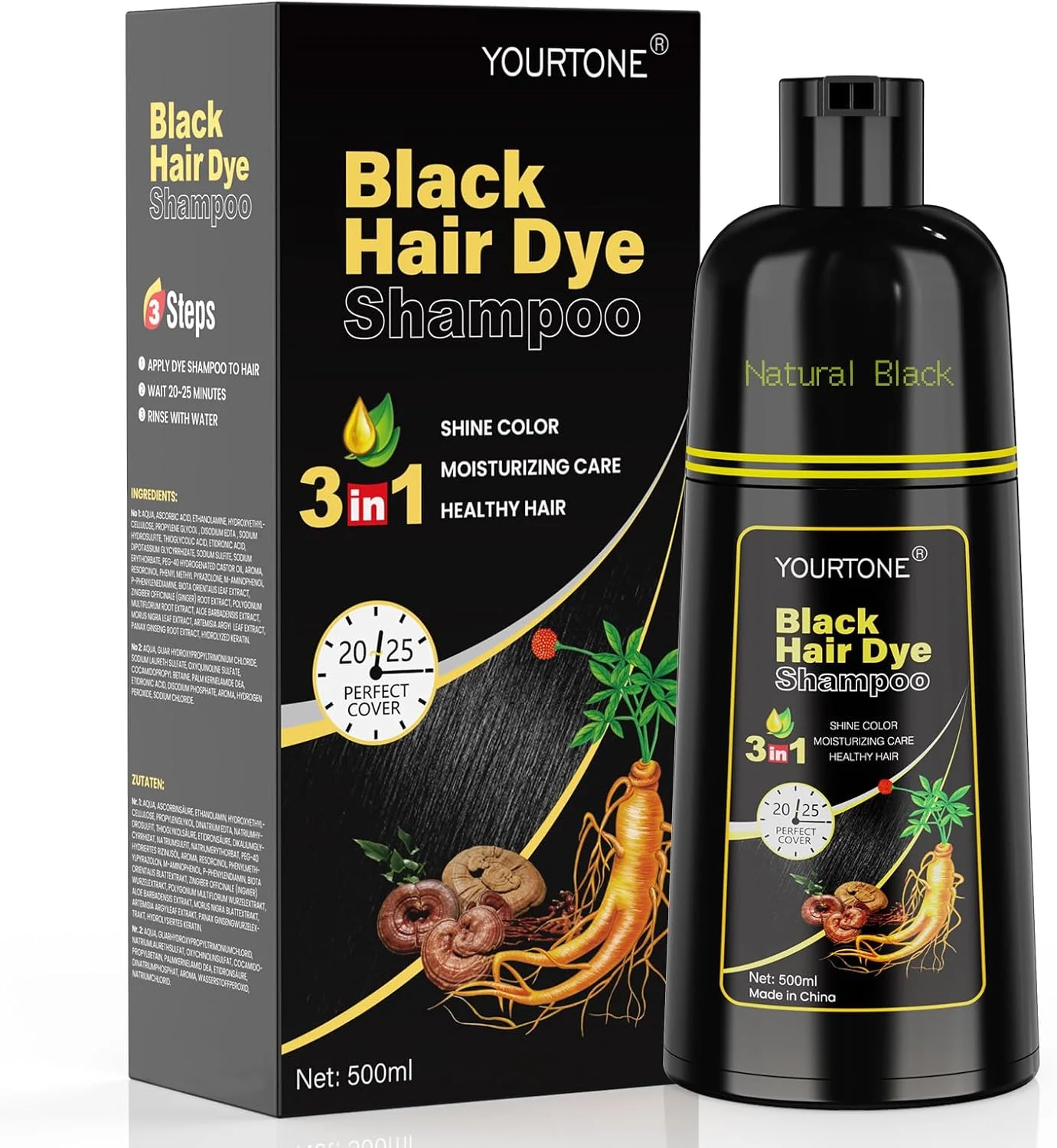 شامپو رنگ مو مشکی برای آقایان و بانوان، شامپو رنگ مو برای موهای سفید (۵۰۰ میلی لیتر) شامپو رنگ مو مشکی برای آقایان و بانوان، شامپو رنگ مو برای موهای سفید (۵۰۰ میلی لیتر)