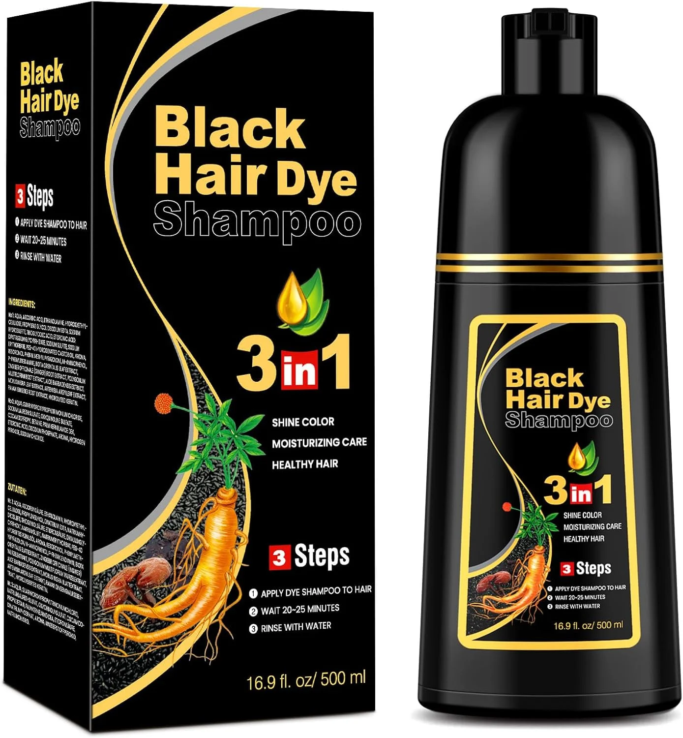 شامپو رنگ مو مشکی، شامپو رنگ مو مشکی 3 در 1 برای آقایان و بانوان، شامپو رنگ مو برای پوشش موهای سفید (500 میلی لیتر) شامپو رنگ مو مشکی، شامپو رنگ مو مشکی 3 در 1 برای آقایان و بانوان، شامپو رنگ مو برای پوشش موهای سفید (500 میلی لیتر)