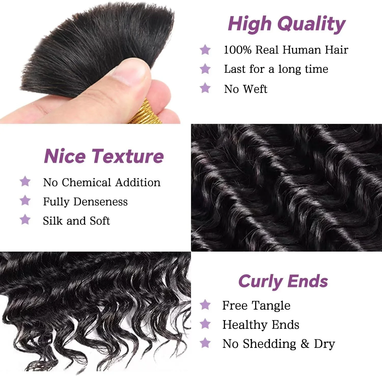 مو برای بافت آفریقایی، 120 گرم، بافت عمیق، موی طبیعی برای بافت بدون گره، درجه 12A، 100% موی بکر برزیلی، اکستنشن موی فله ای بوهمی، 3 بسته رنگ طبیعی 18 اینچ