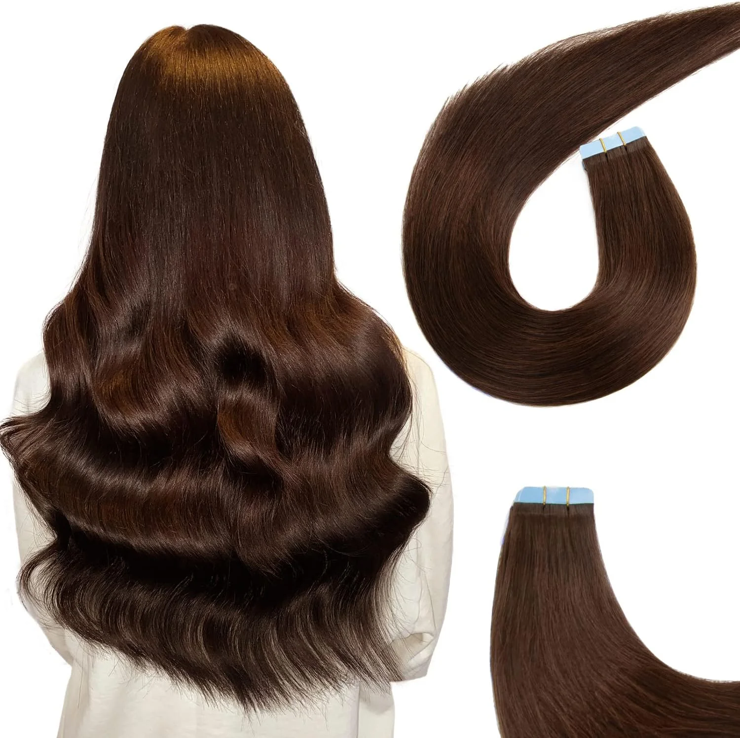 اکستنشن مو چسبی AGMITY، موی طبیعی انسان، 18 اینچ، قهوه ای خیلی تیره، 20 عدد، 50 گرم در هر بسته، بافت نامرئی صاف و یکدست، اکستنشن مو چسبی Remy (18 اینچ، شماره 2 قهوه ای خیلی تیره)