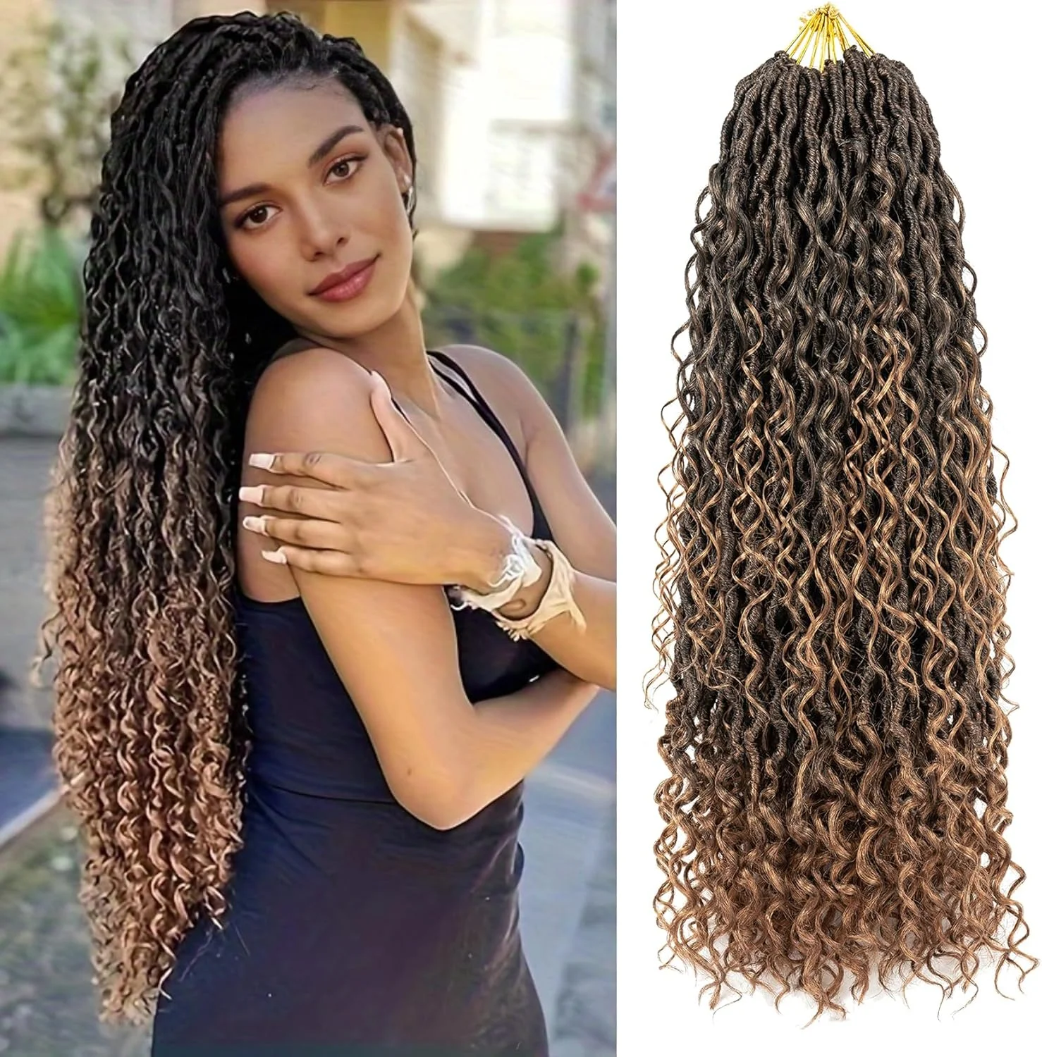 اکستنشن موی بافت مدل Aipin Long Goddess Locs، بافت کروشه ای 55 سانتی متر، مدل Boho River Locs Hippie Locs، بافت کروشه ای موج دار با موی فر در وسط و انتهای بافت (8 بسته، 55 سانتی متر، T30)