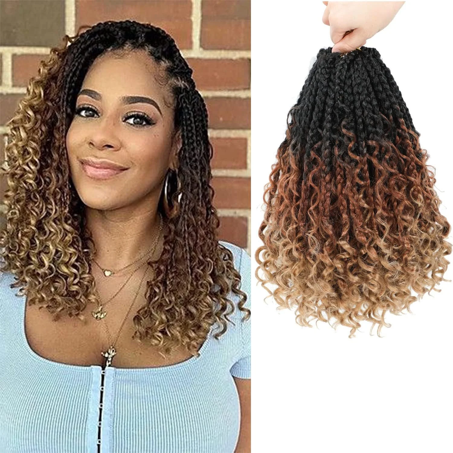 بافت موی کروشه ای Ayana Goddess Box Braids، 14 اینچ، 8 بسته، بافت کروشه ای Bohomian Box Braids، انتهای فرفری، اکستنشن موی بافت کروشه ای مصنوعی برای زنان (14 اینچ 1B/30/27)