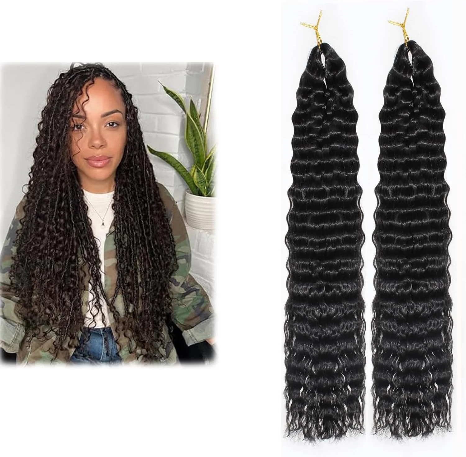 اکستنشن موی بافت کروشه ای موج اقیانوسی آزونه، بافت موی مجعد عمیق، اکستنشن موی بافت کروشه ای مصنوعی مجعد، اکستنشن موی فر ساحلی برای زنان 60 سانتی متر، 2 بسته