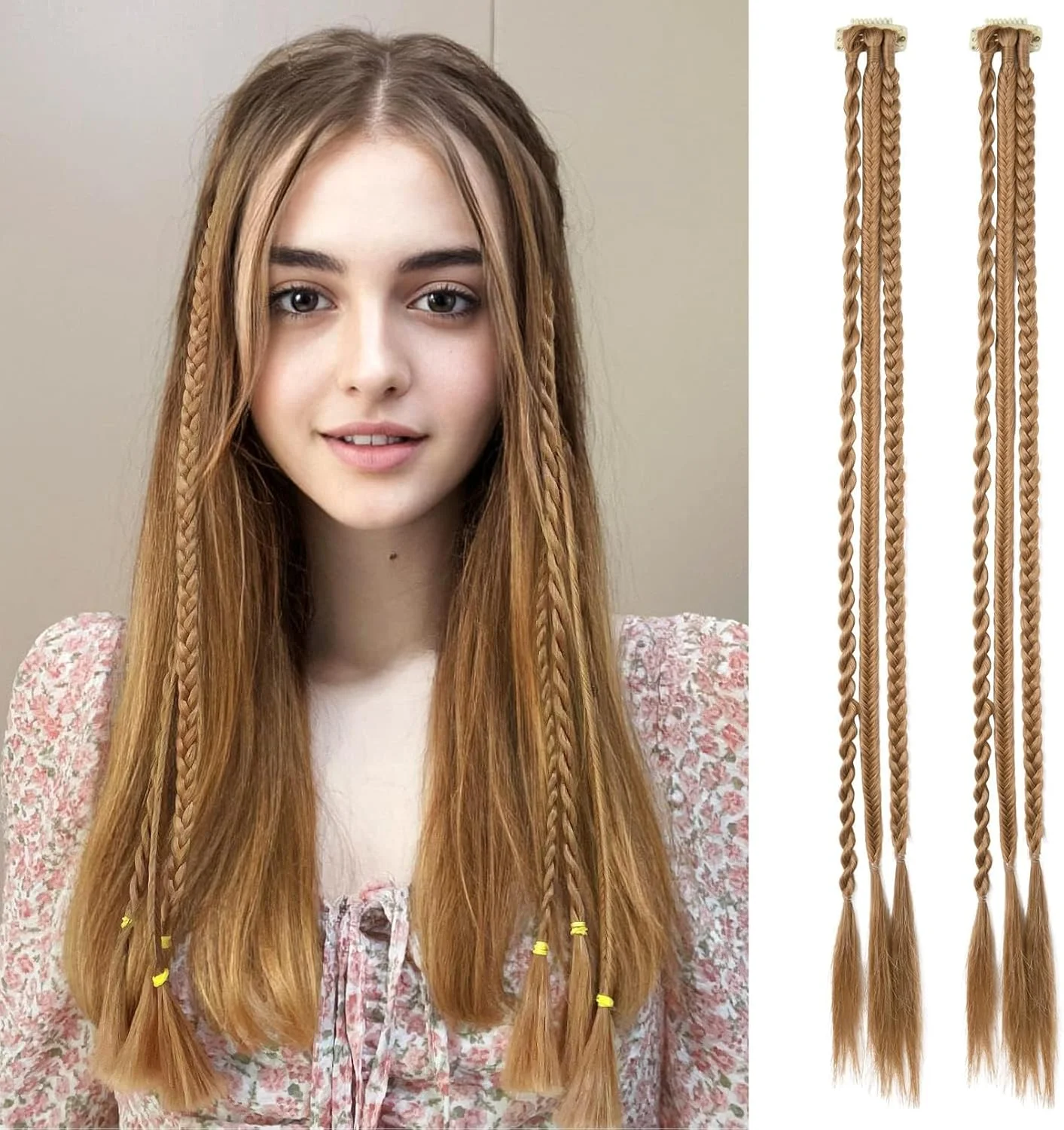 آزون 2 عدد اکستنشن موی دم اسبی بافته بلند، اکستنشن موی کلیپسی با بافت بچه گانه، 22 اینچ موی مصنوعی نرم و طبیعی برای استفاده روزانه زنان (مسی)