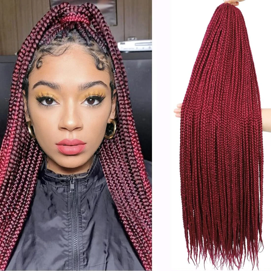 آزونی، ۳ بسته بافت موی جعبهای قلاب بافی الهه، موی بافت جعبهای از قبل حلقه شده، موی بافت مصنوعی بلند (قرمز، 30 اینچ (بسته 3 عددی)) آزونی، ۳ بسته بافت موی جعبهای قلاب بافی الهه، موی بافت جعبهای از قبل حلقه شده، موی بافت مصنوعی بلند (قرمز، 30 اینچ (بسته 3 عددی))