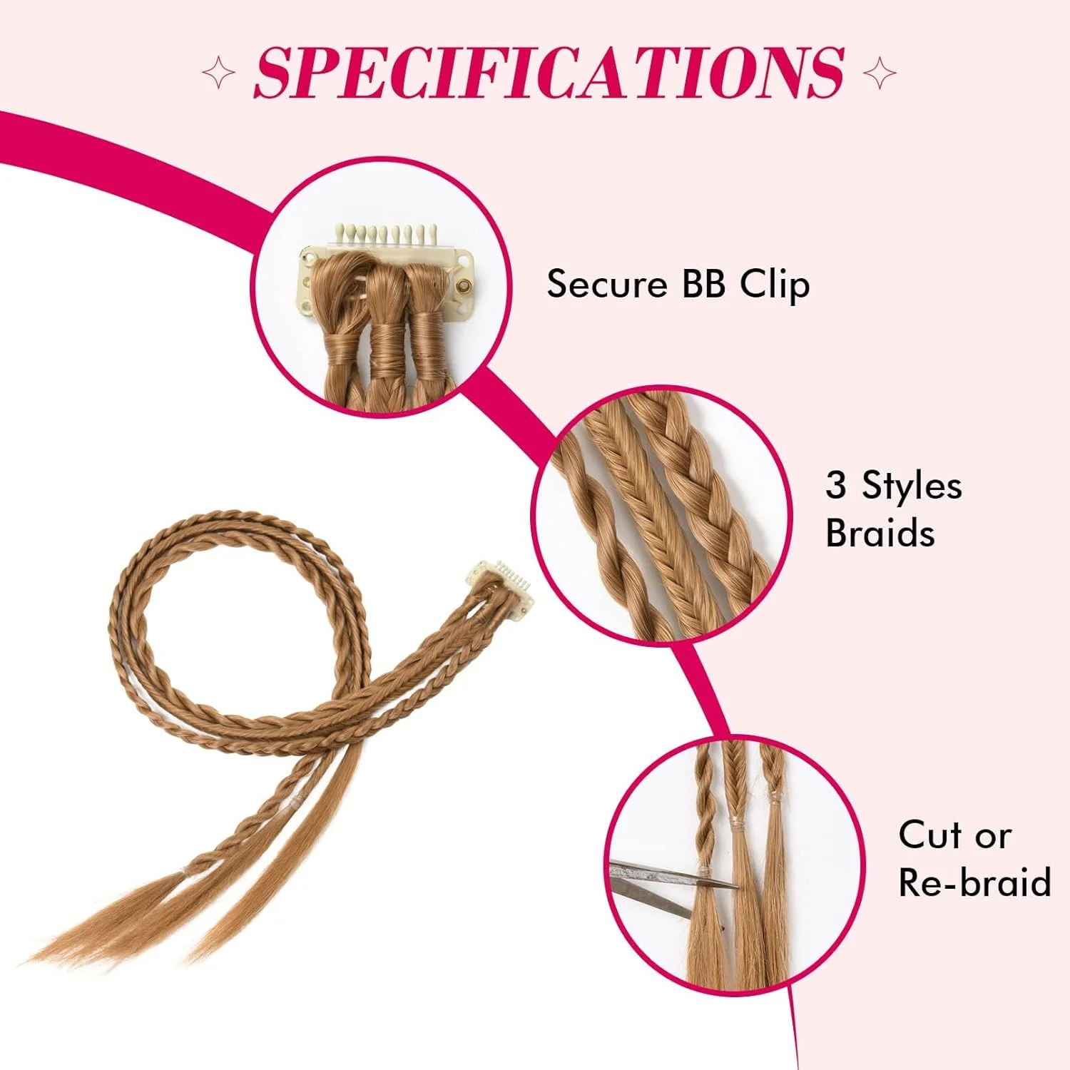 آزون 2 عدد اکستنشن موی دم اسبی بافته بلند، اکستنشن موی کلیپسی با بافت بچه گانه، 22 اینچ موی مصنوعی نرم و طبیعی برای استفاده روزانه زنان (مسی)