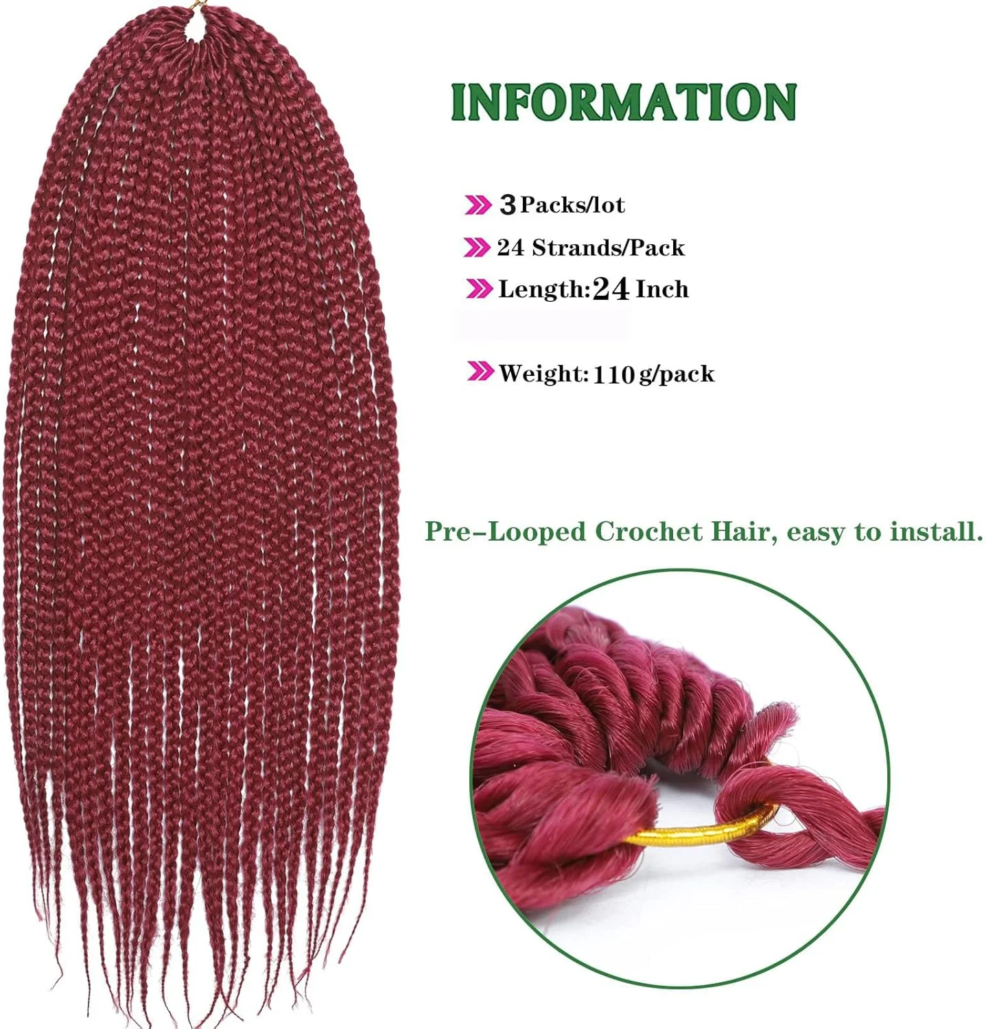 آزونی، ۳ بسته بافت موی جعبهای قلاب بافی الهه، موی بافت جعبهای از قبل حلقه شده، موی بافت مصنوعی بلند (قرمز، 30 اینچ (بسته 3 عددی)) آزونی، ۳ بسته بافت موی جعبهای قلاب بافی الهه، موی بافت جعبهای از قبل حلقه شده، موی بافت مصنوعی بلند (قرمز، 30 اینچ (بسته 3 عددی))