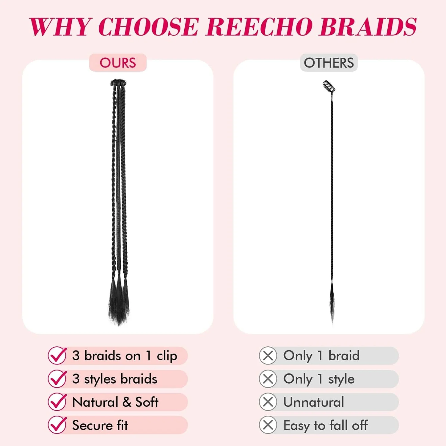 آزون 2 عدد اکستنشن موی دم اسبی بافته بلند، اکستنشن موی کلیپسی با بافت بچه گانه، 22 اینچ موی مصنوعی نرم و طبیعی برای استفاده روزانه زنان (مسی)