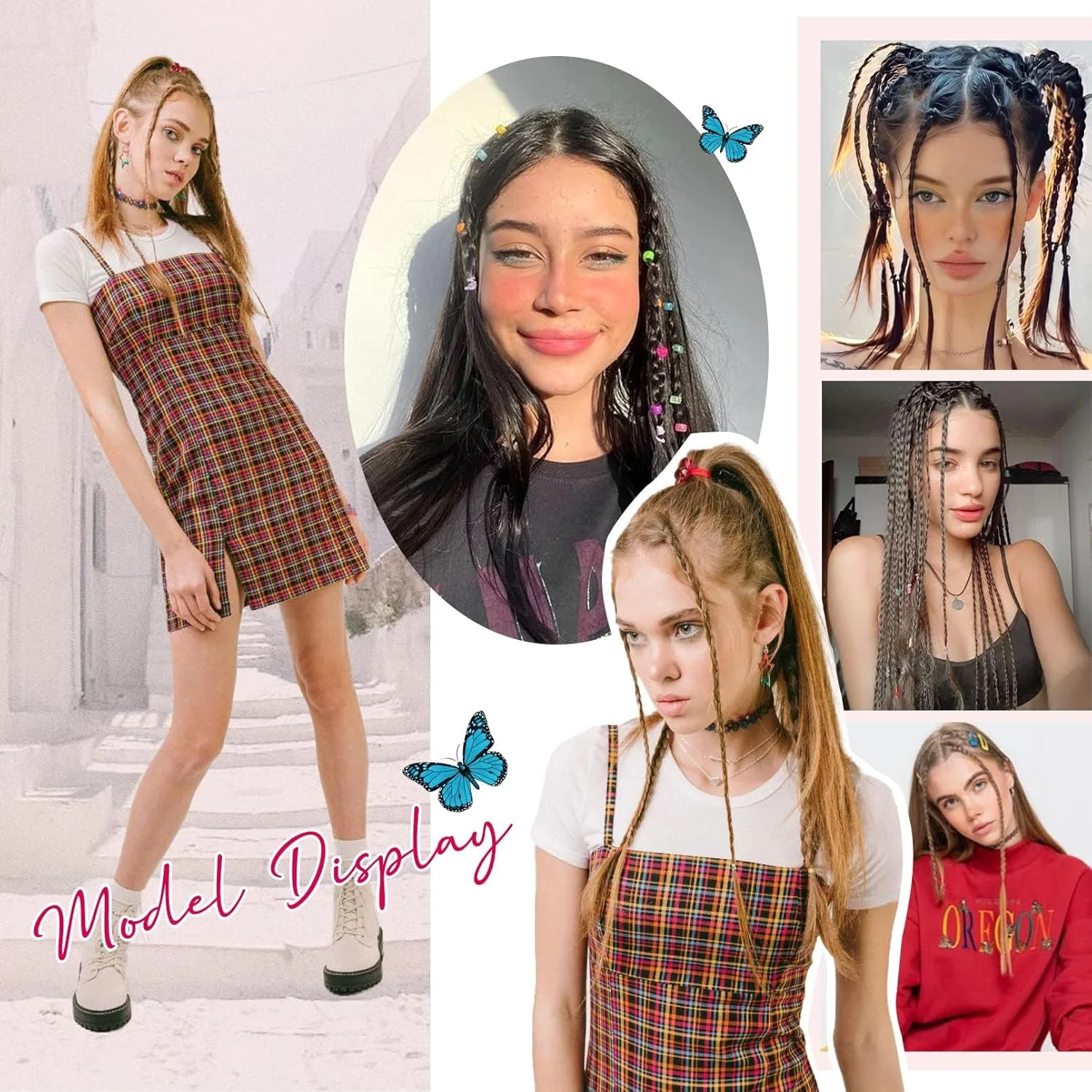 آزون 2 عدد اکستنشن موی دم اسبی بافته بلند، اکستنشن موی کلیپسی با بافت بچه گانه، 22 اینچ موی مصنوعی نرم و طبیعی برای استفاده روزانه زنان (مسی)