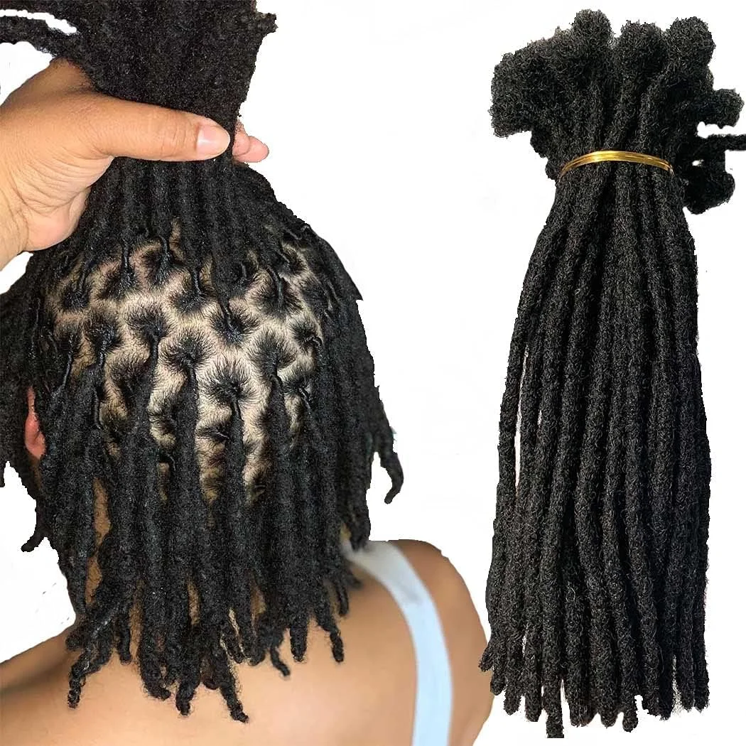 اکستنشن موی طبیعی بافته شده در مدل dreadlock دائمی، رنگ مشکی طبیعی شماره 1B، سایز کوچک (قطر 0.4 سانتی متر)، طول 10 اینچ، 40 رشته در هر بسته
