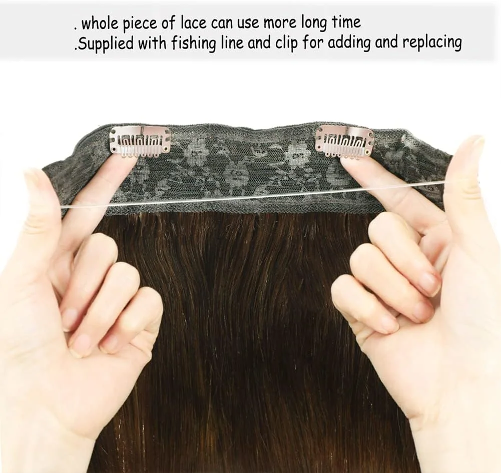 اکستنشن موی طبیعی Beroyal، رنگ قهوه ای شکلاتی، 50 سانتی متر، اکستنشن موی صاف برای زنان، اکستنشن موی سیمی مخفی با سیم ماهیگیری نامرئی