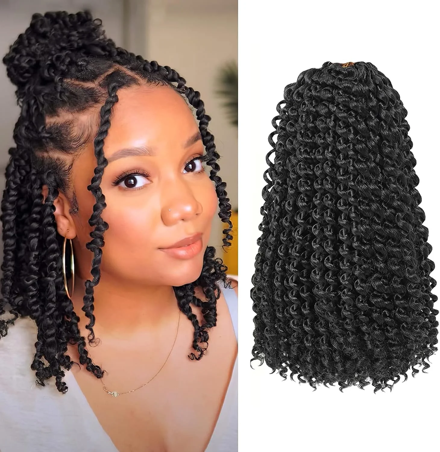 بافت موی پروانه ای مدل Passion Twist، 30 سانتیمتر، مشکی طبیعی، 6 بسته بافت کروشه ای از پیش حلقه شده برای اکستنشن موی فنری بلند