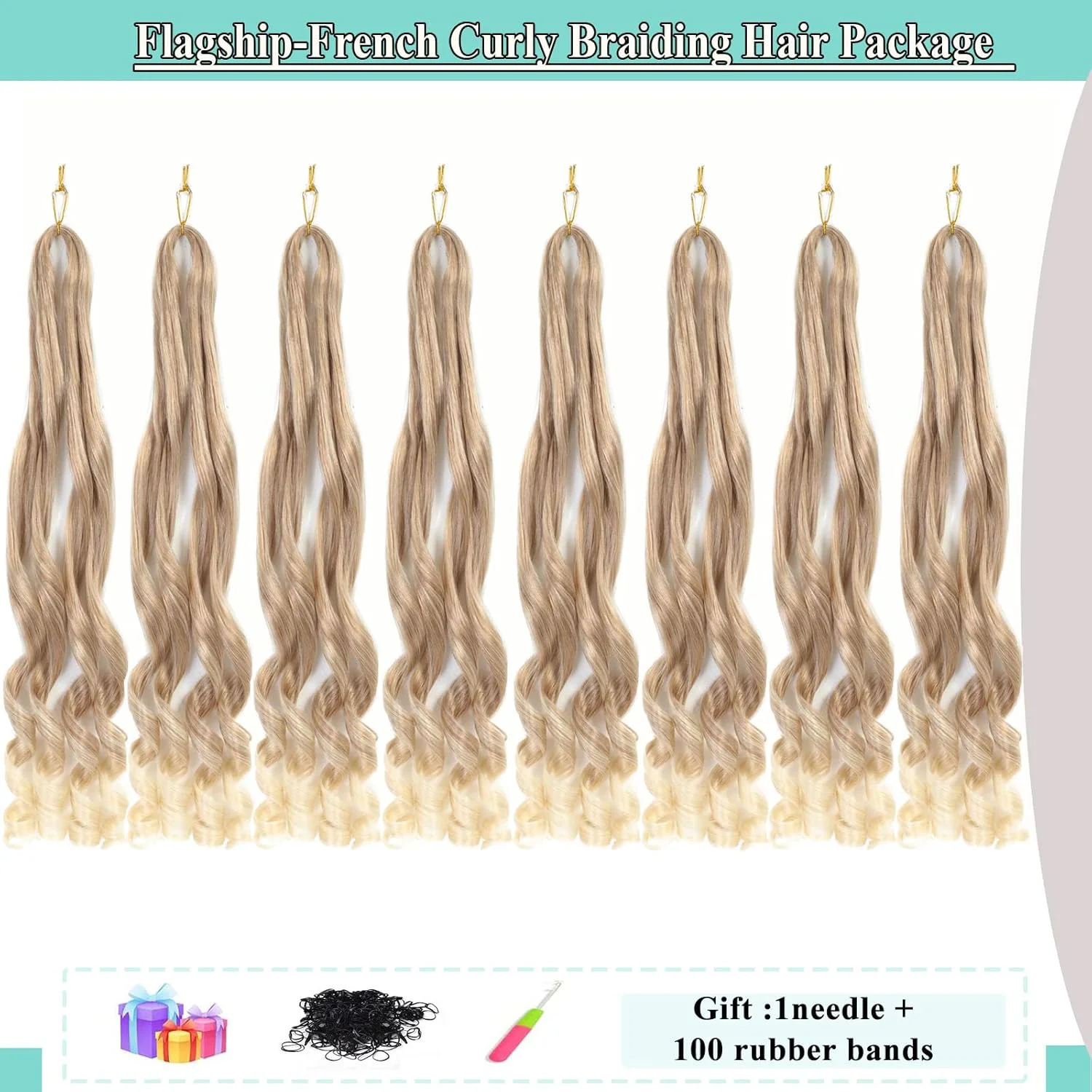 موهای بافت فرانسوی فر بلوند عسلی، 8 بسته 26 اینچی، رنگ 27/613، موهای بافت آمبره فر از قبل کشیده شده برای بافت موی الهه، فر فنری، بافت کروشه موج دار شل برای زنان سیاه پوست