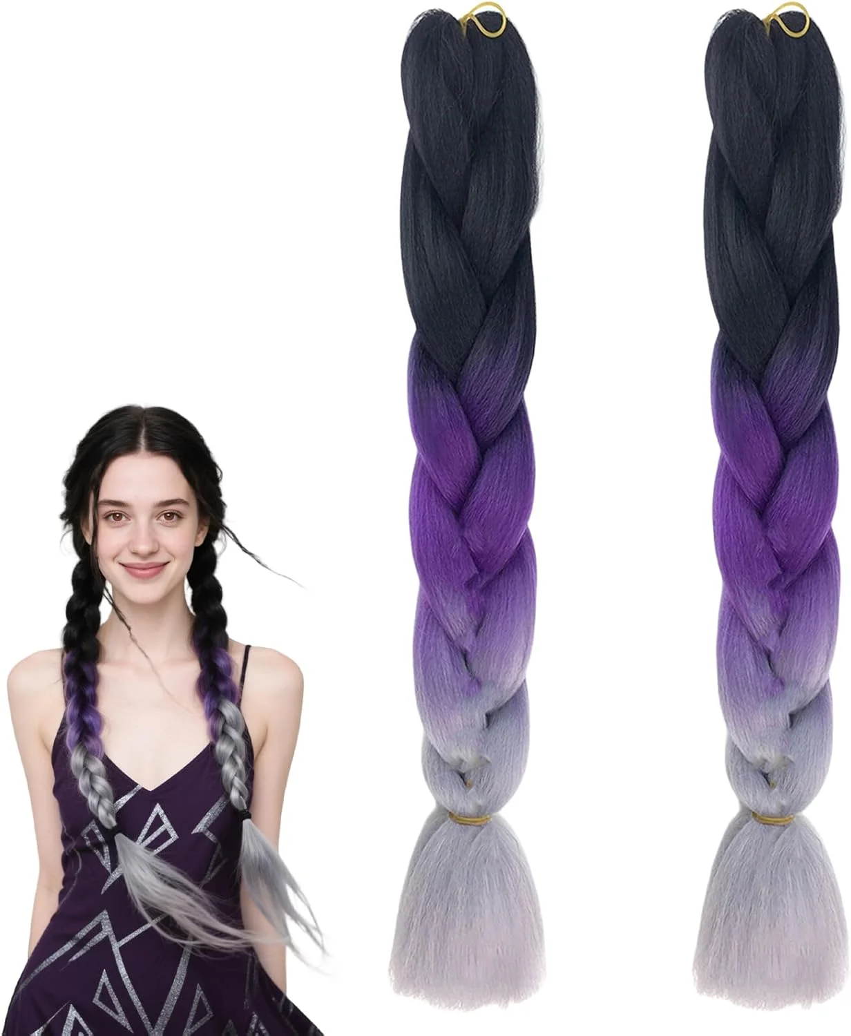 اکستنشن مو بافتنی، بافت جامبو 60 سانتی متری، 2 عدد، اکستنشن مو الیاف مصنوعی با دمای بالا برای زنان 2119