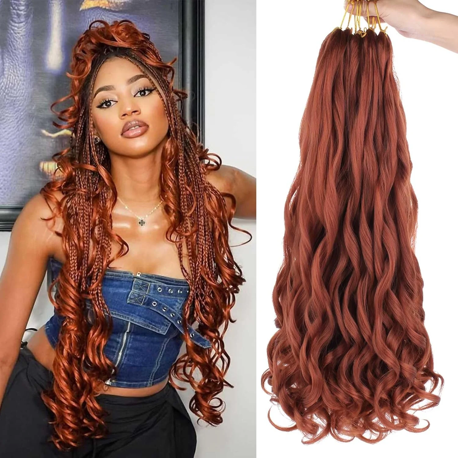 اکستنشن مو بافت مدل French Curly Xtrend، بسته 8 عددی، 26 اینچ، بافت موی از پیش کشیده شده، حالت دار و موج دار، بافت موی کروشه، بافت Yaki، اکستنشن موی بافت مصنوعی (26 اینچ، 350#)