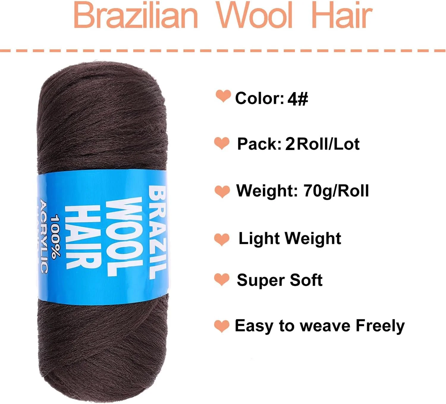 مو بافتنی برزیلی قهوه ای تیره Mscat، 2 رول نخ بافتنی دستی اکریلیک برای زنان سیاه پوست، بافت موی مصنوعی سنگالی، اکستنشن مو با شماره 4