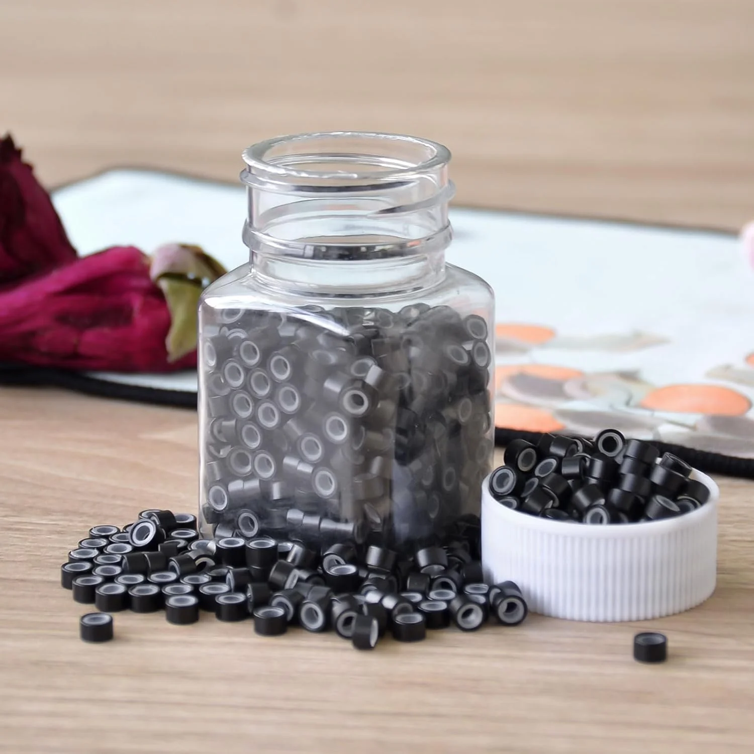 BUPPLER 500 عدد حلقه های کوچک اتصال اکستنشن مو، حلقه های روکش دار سیلیکونی مشکی