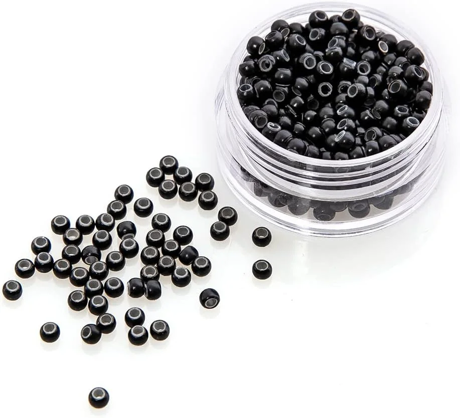 500 عدد حلقه های کوچک نانو با روکش سیلیکونی برای اکستنشن موی نانو تیپ، 3.0x1.8x2.2 میلی متر (مشکی)