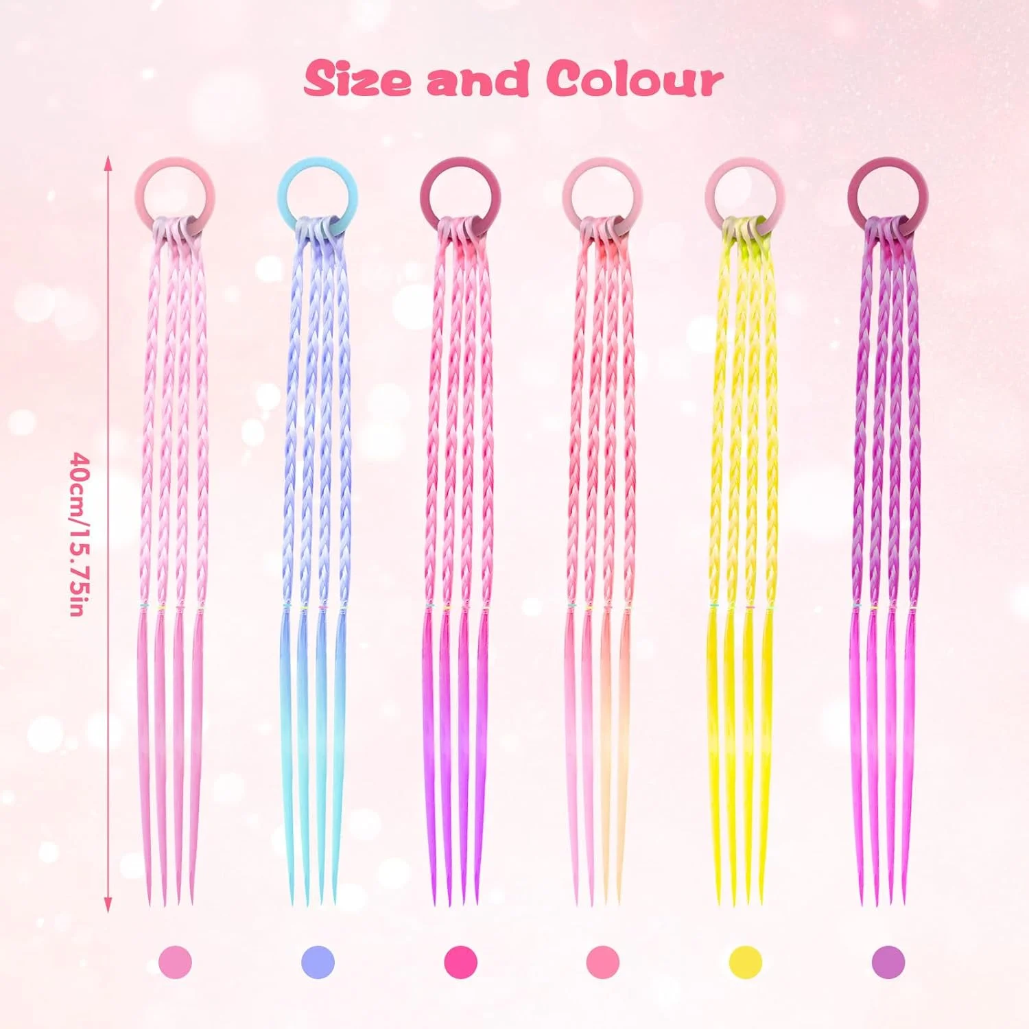 ۱۲ عدد اکستنشن موی بافت رنگارنگ بچه گانه، لوازم جانبی مو برای دختران، اکستنشن موی رنگین کمانی برای مهمانی تولد دخترانه