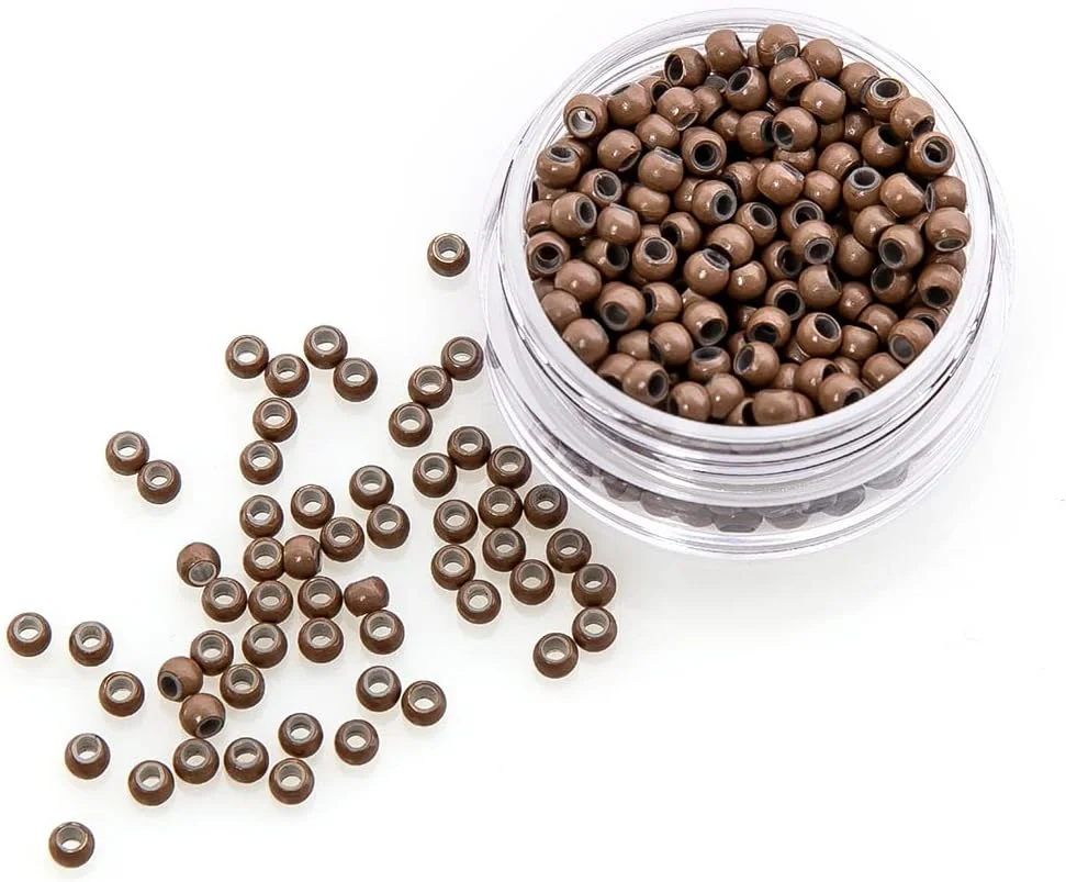 500 عدد حلقه های میکرو با روکش سیلیکونی نانو برای اکستنشن موی سر I Tip، اندازه 3.0x1.8x2.2 میلی متر (قهوه ای روشن)