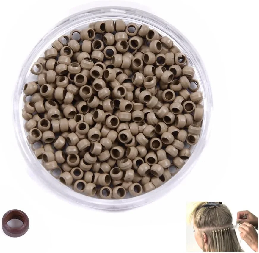 حلقه/مهره نانو مسی 2.5 میلی متری بدون سیلیکون برای اکستنشن موی پر نانو نوک 1000 عدد در هر بسته، خاکستری قهوه ای