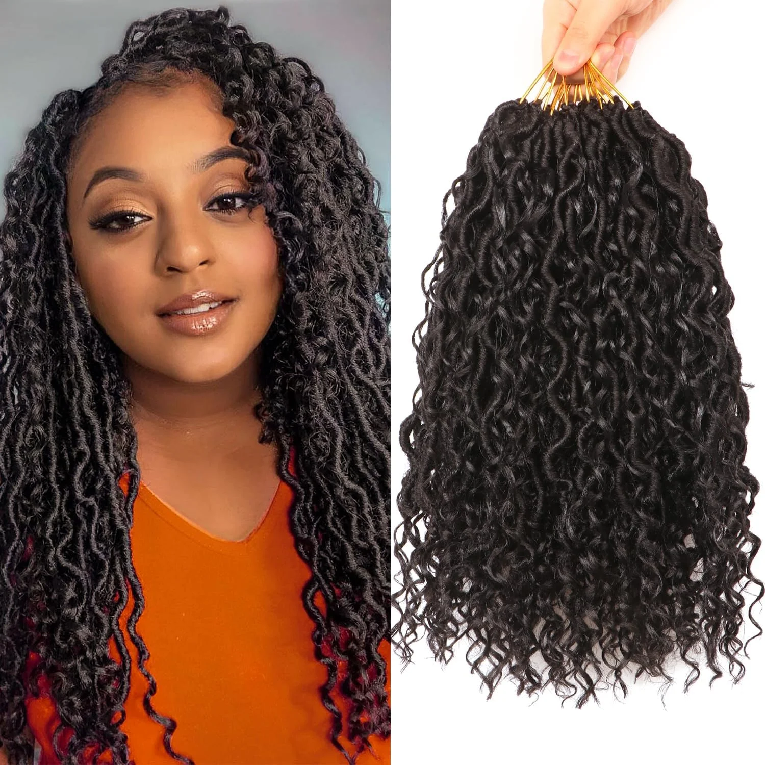 اکستنشن مو بافت مدل Faux Locs، بافت های نرم Crochet، اکستنشن مو برای بافتن، اکستنشن مو Goddess Braids، مدل Butterfly Locs (#1B, 14 اینچ (بسته 8 تایی))