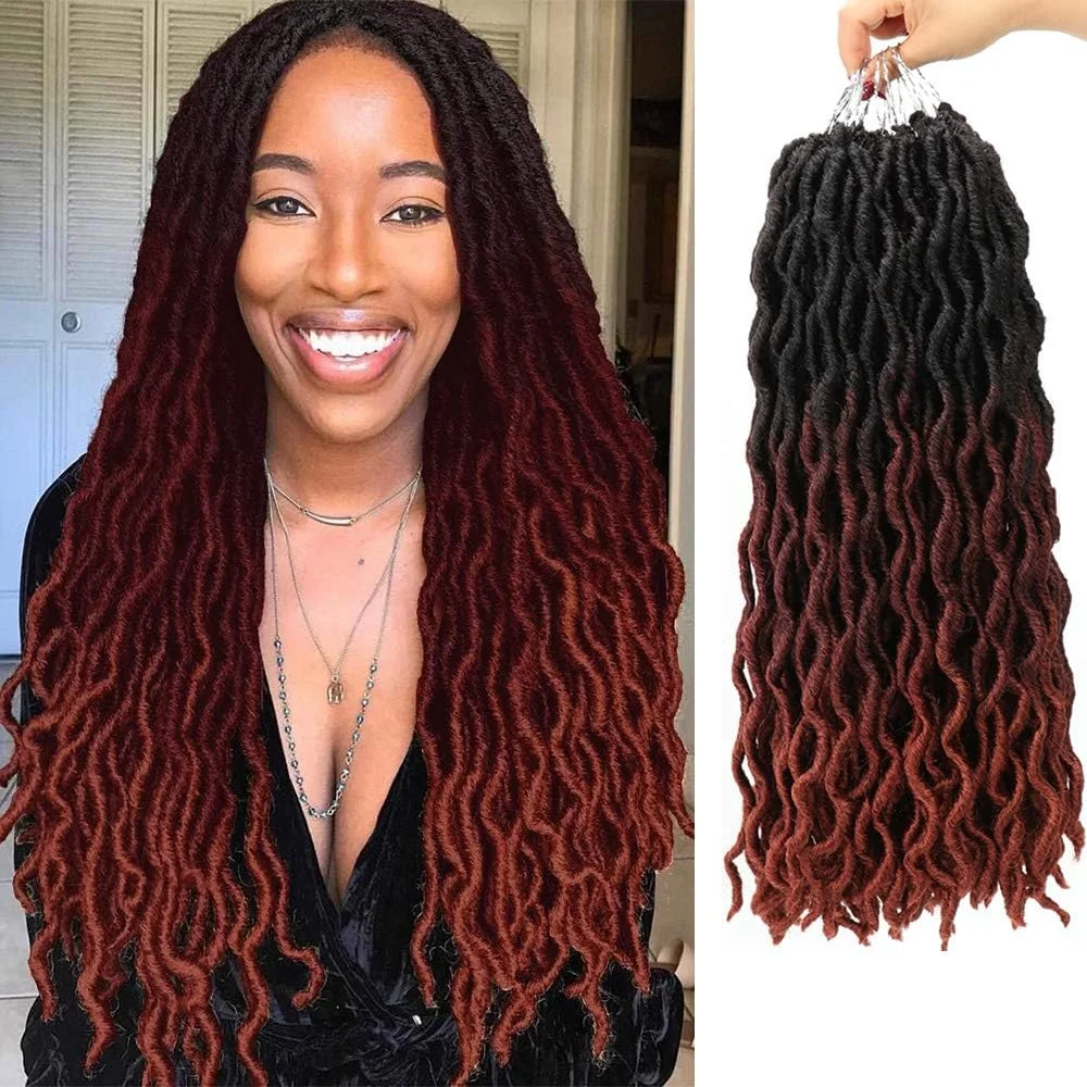 اکستنشن مو بافت مدل Gypsy Locs موج دار الیزا 18 اینچ، 6 بسته موی بافت Goddess Faux Locs، ریشه آفریقایی، موی بافت مصنوعی برای زنان سیاه پوست (18 اینچ، 6 بسته، OM3T530350)