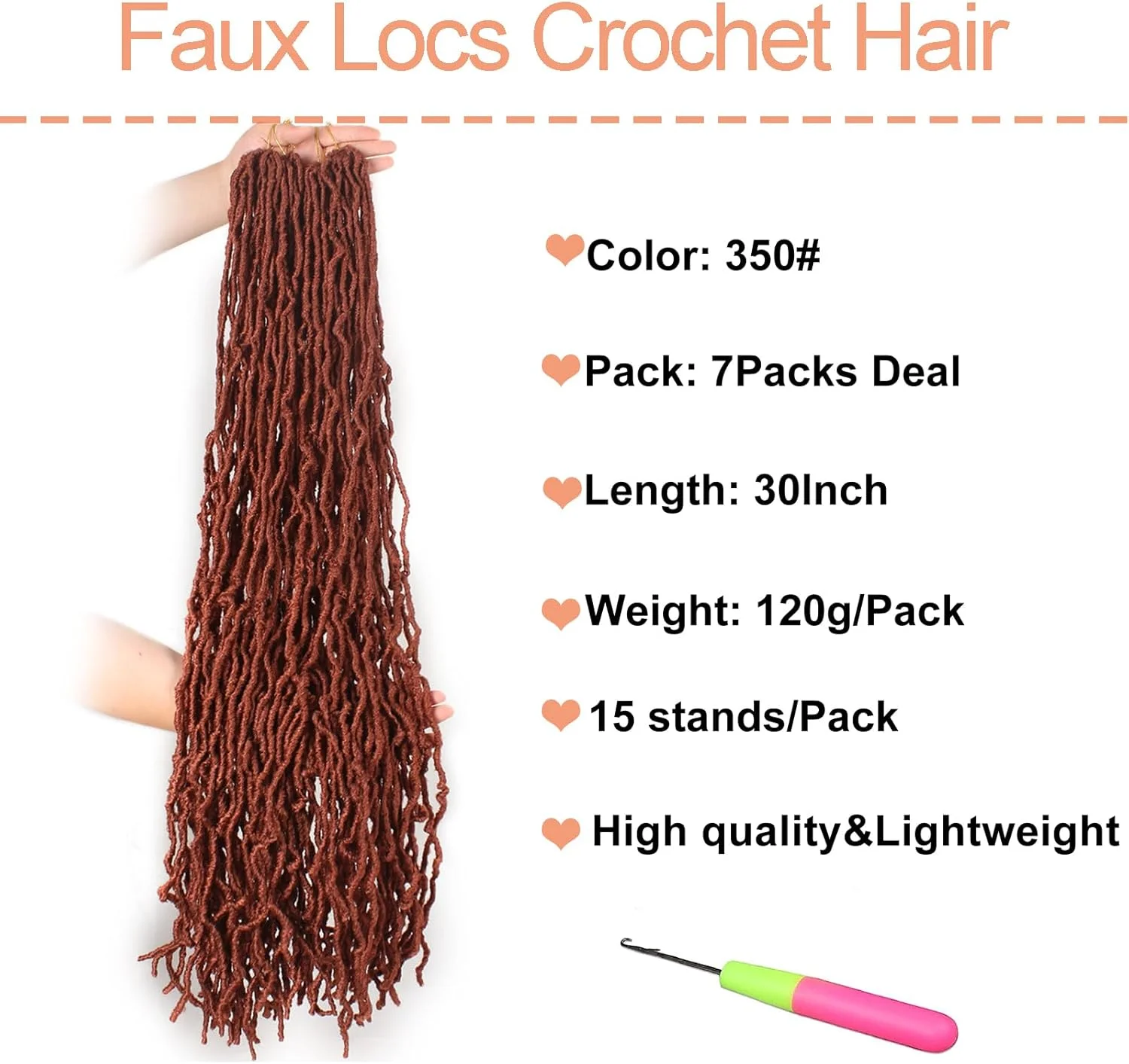 ام اس کت موی بافت کروشه ای فاکس لاکس 30 اینچ مسی قرمز سافت لاکس 7 بسته/لات موی فر موج دار از قبل حلقه شده فاکس لاکس گادس لاکس اکستنشن مو الیاف مصنوعی 15 رشته/بسته 350#