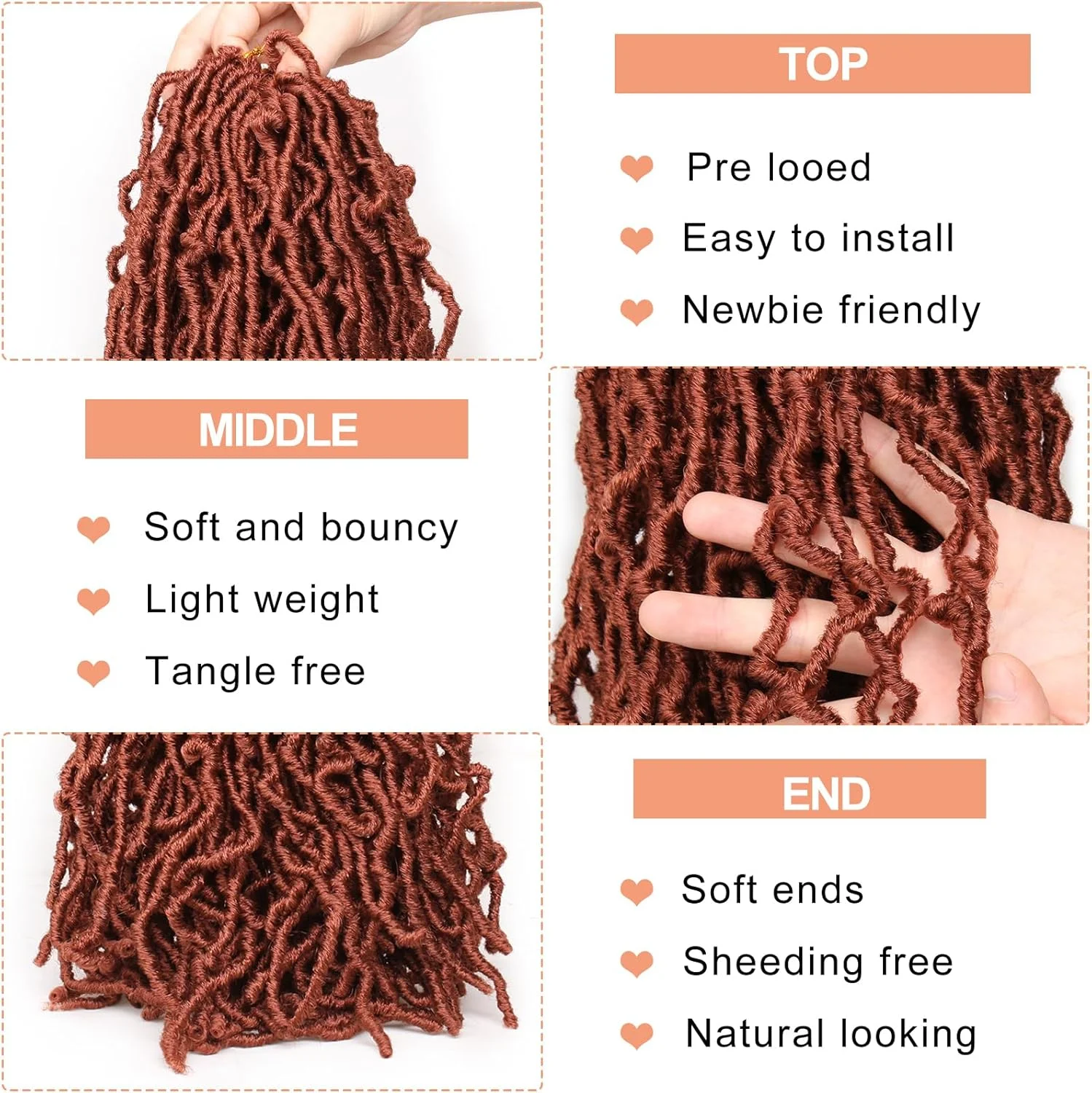 ام اس کت موی بافت کروشه ای فاکس لاکس 30 اینچ مسی قرمز سافت لاکس 7 بسته/لات موی فر موج دار از قبل حلقه شده فاکس لاکس گادس لاکس اکستنشن مو الیاف مصنوعی 15 رشته/بسته 350#