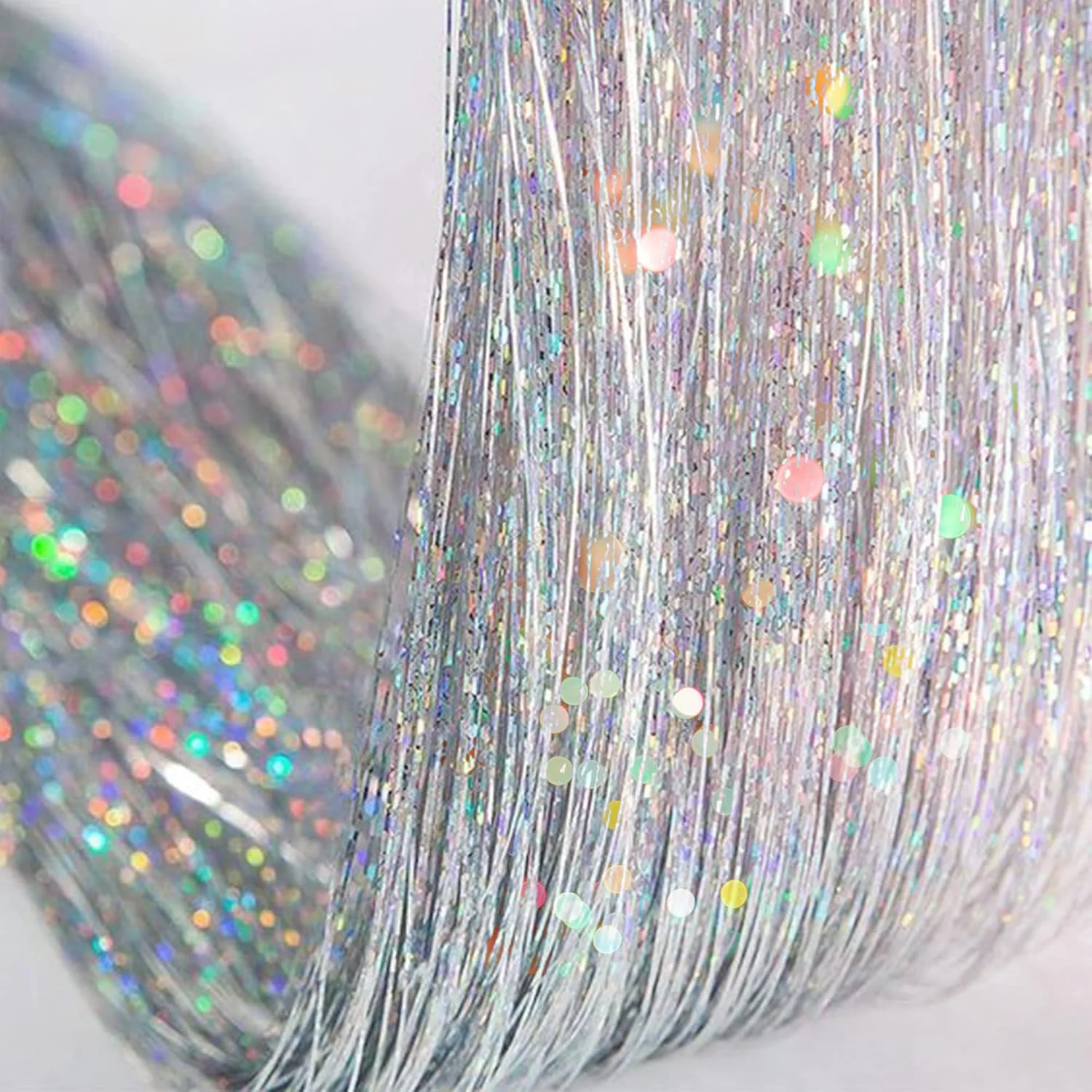 کیت سیم موی براق CWAWF با 1200 رشته 47 اینچی مقاوم در برابر حرارت، اکستنشن موی براق، لوازم جانبی موی پری براق برای زنان دختران کودکان جشن مهمانی (نقره ای)