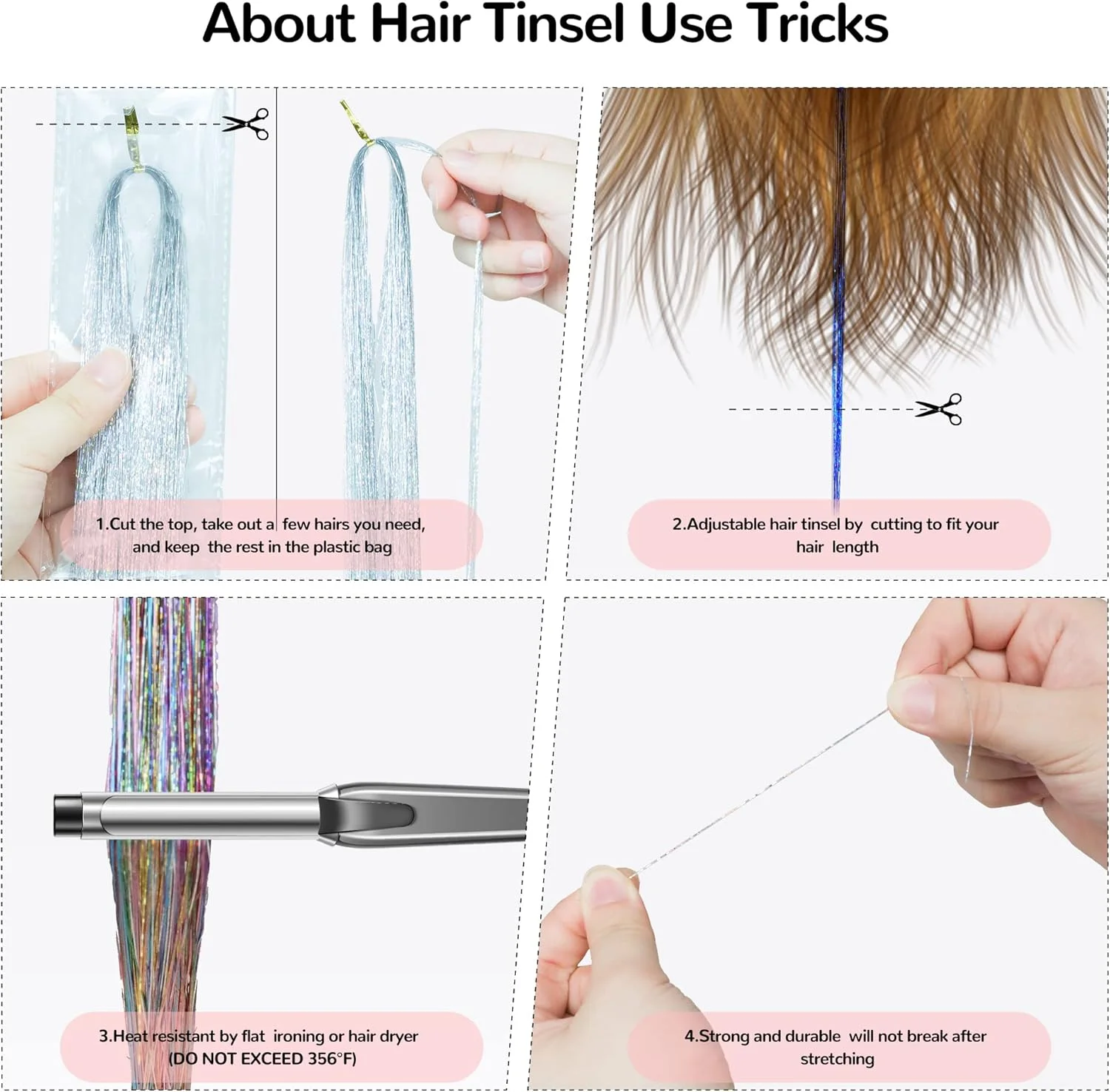 کیت سیم موی براق CWAWF با 1200 رشته 47 اینچی مقاوم در برابر حرارت، اکستنشن موی براق، لوازم جانبی موی پری براق برای زنان دختران کودکان جشن مهمانی (نقره ای)