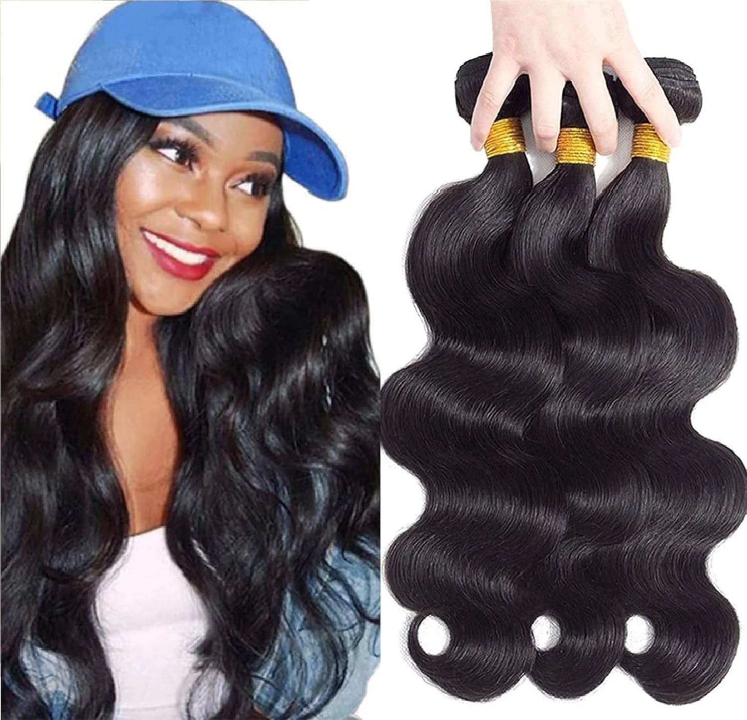 بسته موی طبیعی ویو بدن برزیلی ELEE'S HAIR - 3 بسته موی رِمی فرآوری نشده برای بانوان (12" 14" 16") - مشکی طبیعی