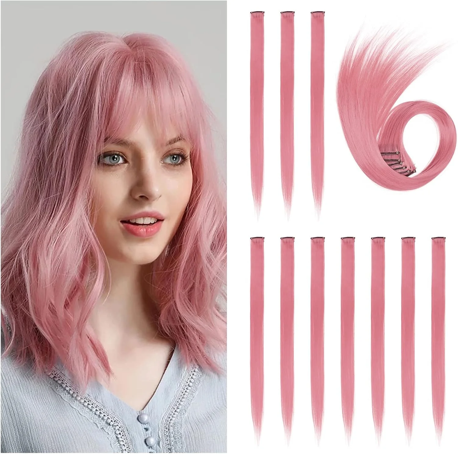 تکه موهای صورتی ELECDON، 10 عدد اکستنشن موی گیره ای صورتی، اکستنشن موی مصنوعی صاف، تکه موی هایلایت، کلیپس فشن برای مهمانی و Cosplay برای دختران و زنان (20 اینچ، صورتی) تکه موهای صورتی ELECDON، 10 عدد اکستنشن موی گیره ای صورتی، اکستنشن موی مصنوعی صاف، تکه موی هایلایت، کلیپس فشن برای مهمانی و Cosplay برای دختران و زنان (20 اینچ، صورتی)