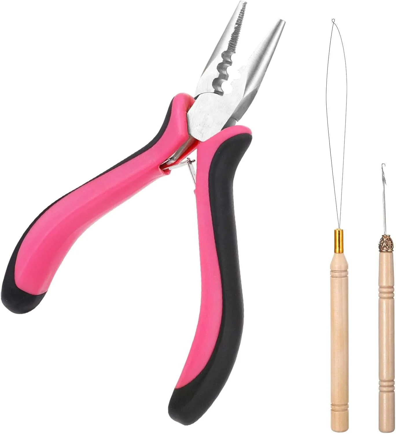 ست ابزار اکستنشن مو، 3 تکه شامل انبر، سوزن حلقه ای و قلاب کششی برای اکستنشن مو با حلقه های میکرو و نانو یا برداشتن آن ها