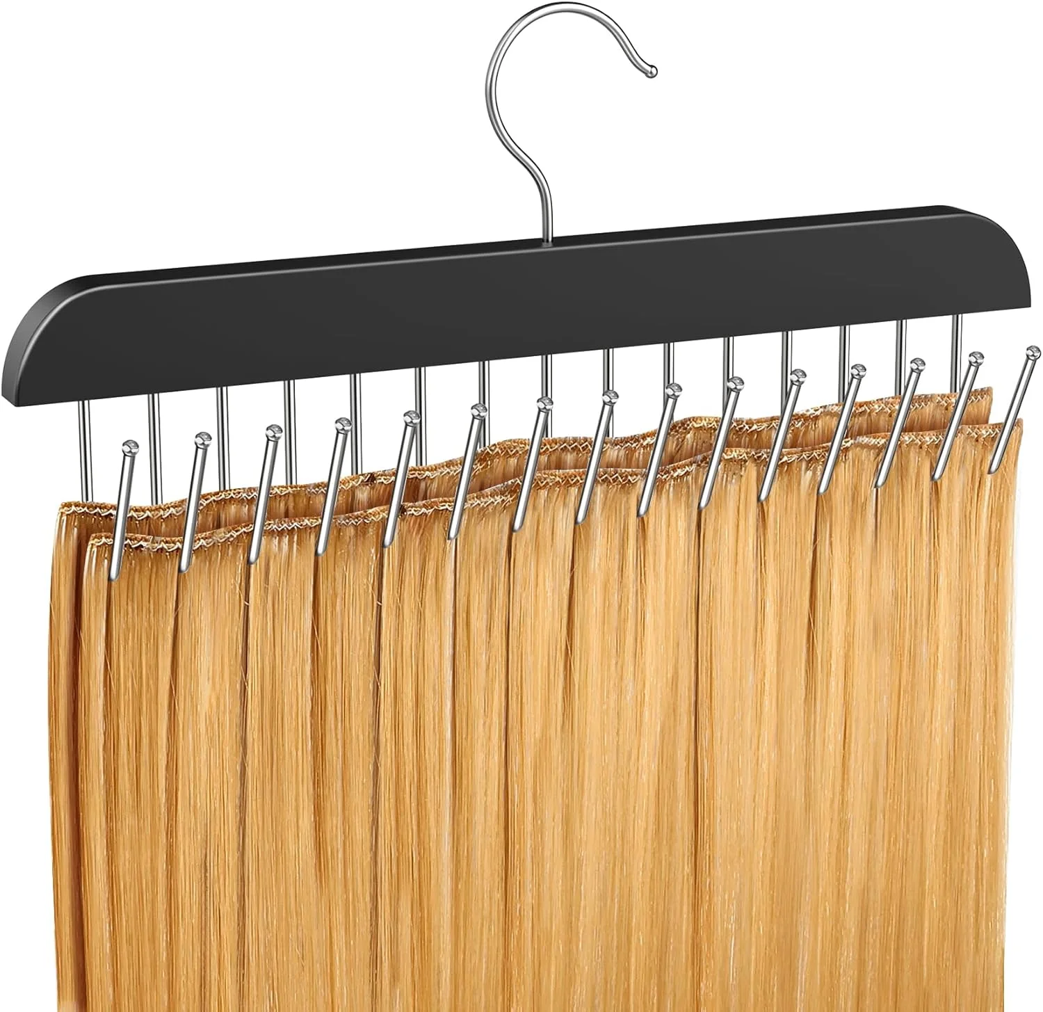نگهدارنده اکستنشن مو، آویز اکستنشن مو برای آویزان کردن اکستنشن مو، قفسه بافت مو برای پود مو فوق العاده پهن، آویز نگهدارنده مو برای حالت دادن، خشک کردن با هوا، رنگ کردن برای آرایشگاه/خانه، مشکی، 1 عدد