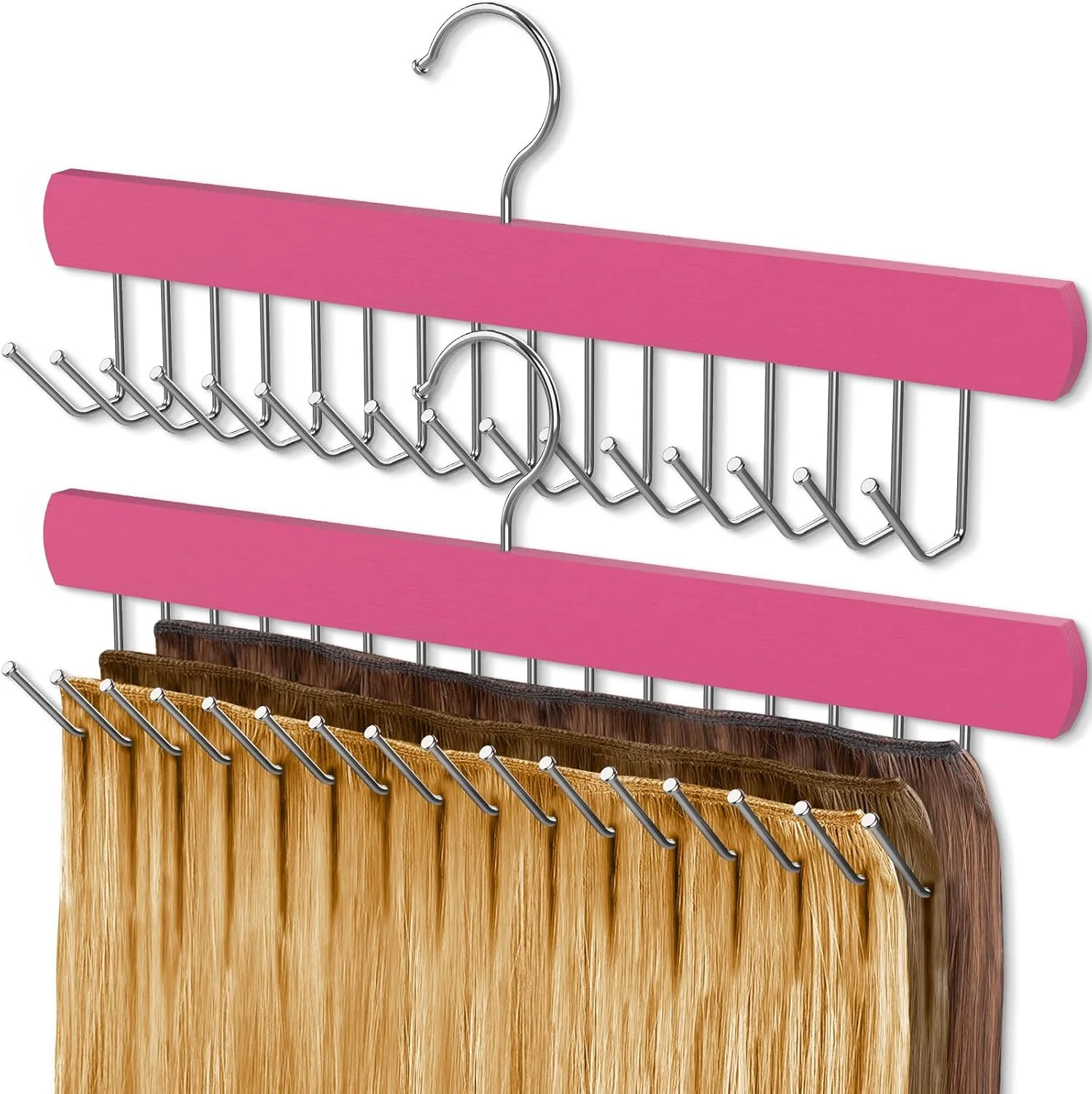 نگهدارنده اکستنشن مو، آویز اکستنشن مو، چوب لباسی مو برای اکستنشن، قفسه بافت مو برای پود ضخیم، قفسه رنگ آمیزی خشک کننده هوا برای آرایشگر (صورتی - 2 عددی)