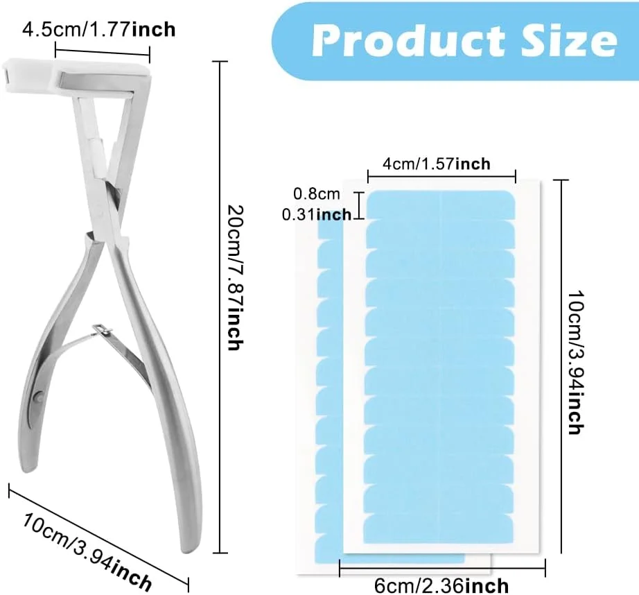 ست ابزار اکستنشن مو چسبی، انبر اکستنشن مو استیل ضد زنگ با سطح صاف + 2 چسب اکستنشن مو، انبر چسبی، ابزار حالت دهی اکستنشن مو (رنگ: نقره ای)